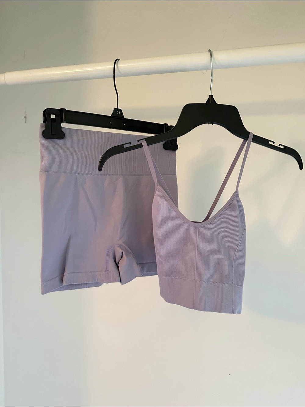 Seamless Ribbed Lavender Bralette & High-Waist Shorts Set